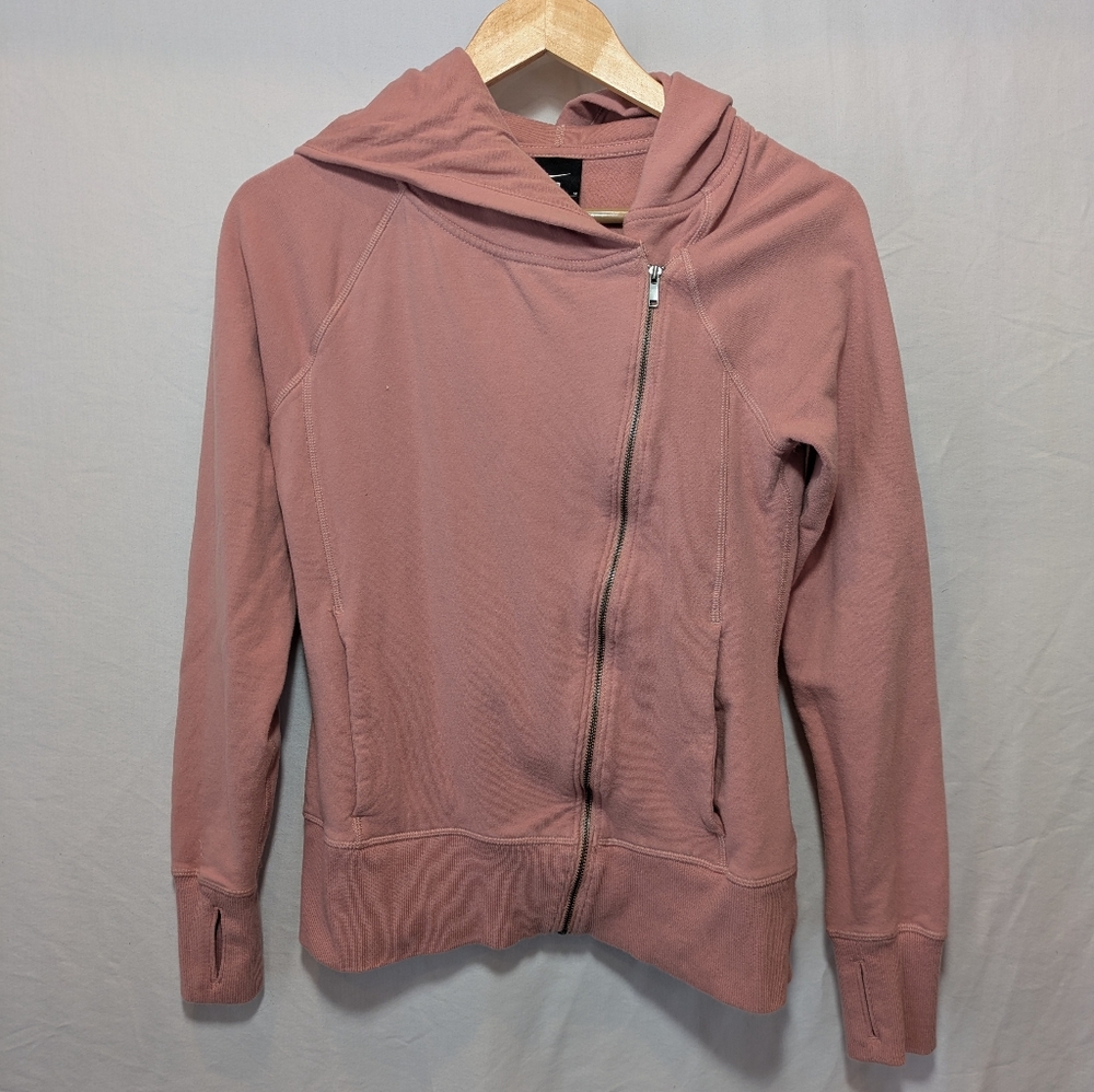 Medium Women's Pink Asymmetrical Nike Zip up Hoodie